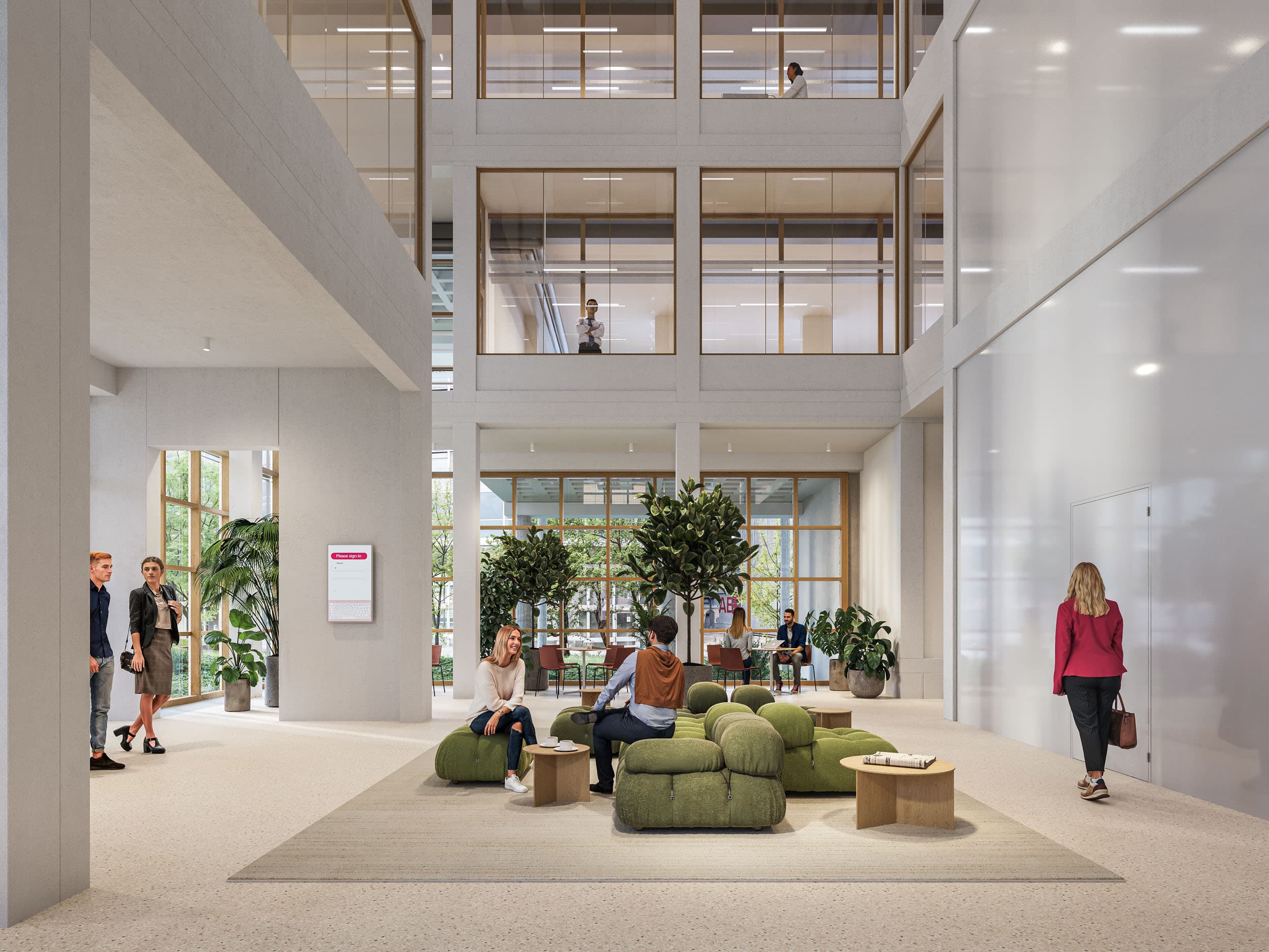 Ansicht der Lobby im Gebäude FLOW im Neuen KLybeck in Basel