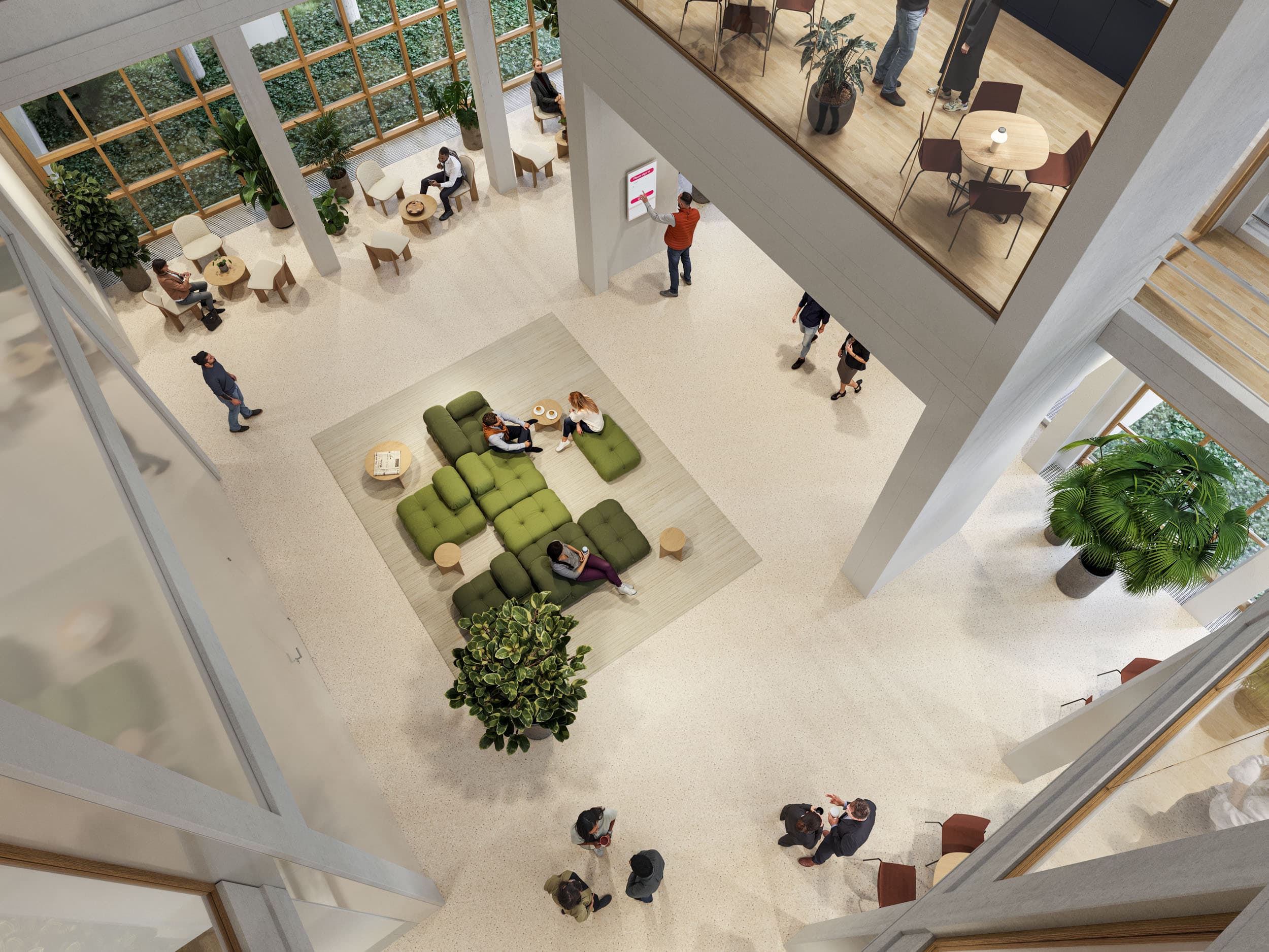 Ansicht der Lobby im Gebäude FLOW im Neuen KLybeck in Basel
